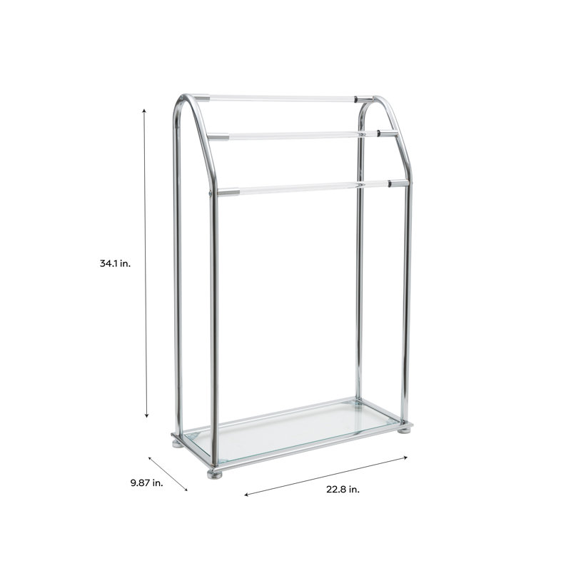 Chrome and Acrylic Freestanding 3-Bar Towel Rack with Shelf