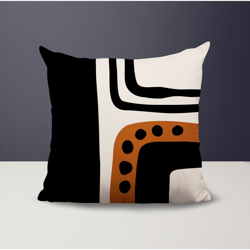 Oreiller carré réversible intérieur / extérieur Tobe Minimalist, H 15 po x l 15 po, Orange brûlé / noir / blanc cassé