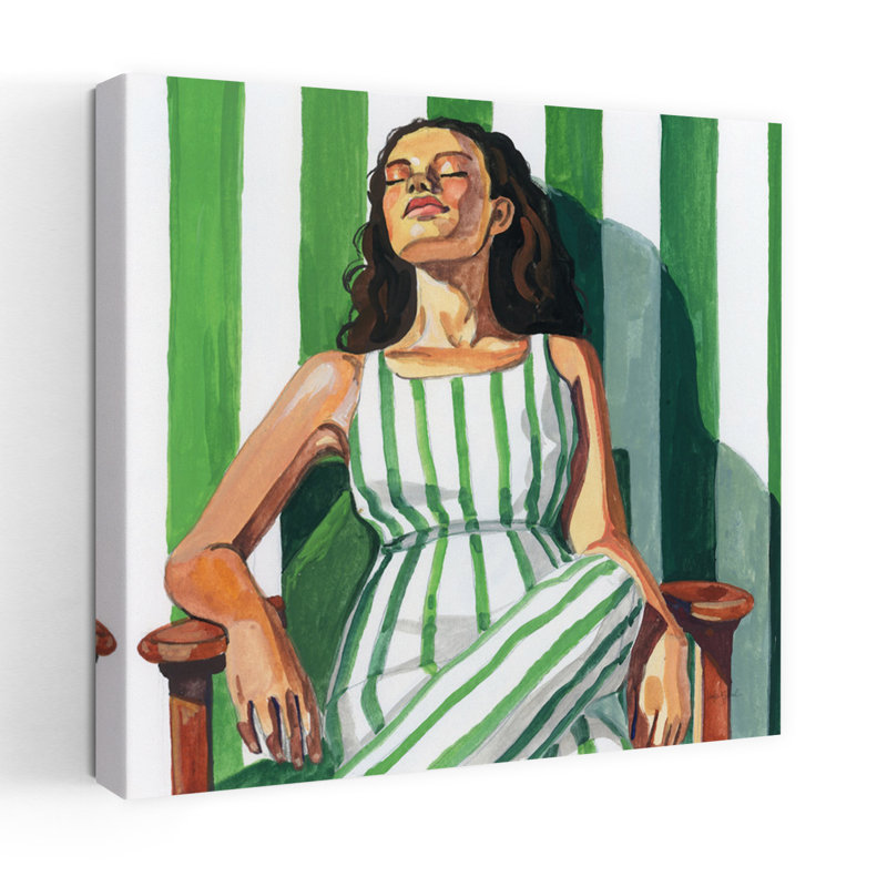 «Relaxing In A Striped Dress», art contemporain, H 24 po x l 24 po