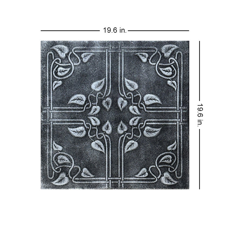 Tuile de plafond en polystyrène collé 1,6 pi x 1,6 pi Ivy Leaves, Noir argent