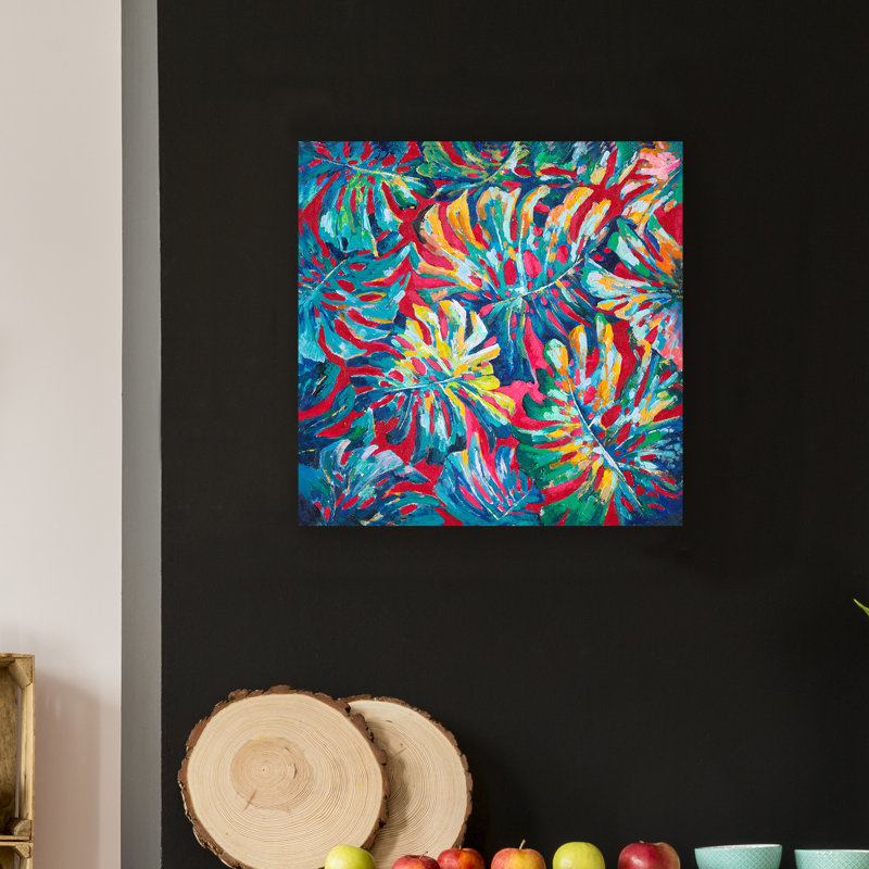Feuilles colorées - peinture sur toile tendue, H 30 po x l 30 po x 1,5 po