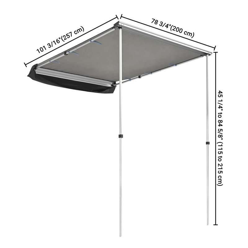 Auvent latéral escamotable manuel avec gris Yescom, H 98,43 po x l 78,74 po x P 85,43 po