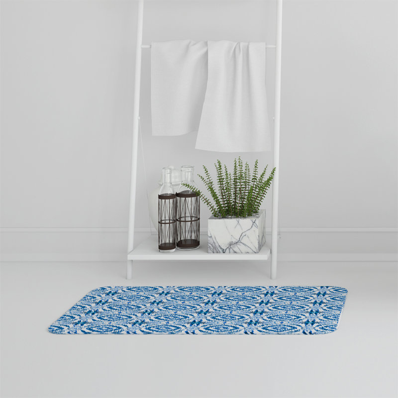 Pelfrey Memory Foam Non-Slip Backing Bath Mat, Geometric 1, Blue, Floral And Ancient Geometry