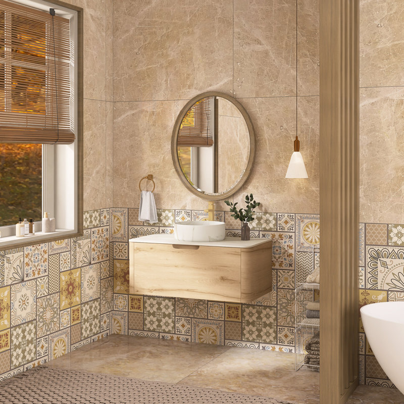 Meuble-lavabo mural simple 35,8 po avec comptoir en marbre