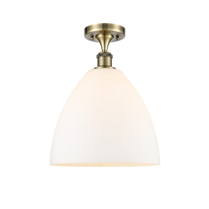 Plafonnier semi-encastré 1 lumière, Laiton antique, Blanc mat, H 14,75 po x l 12 po x P 12 po