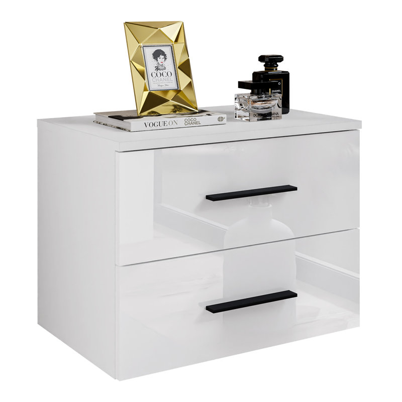 Fai 55cm W Manufactured Wood Bedside Table, White