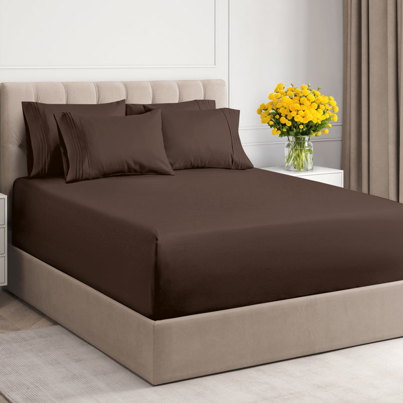 6 Piece Extra Deep Pocket Sheet Set, Cooling & Breathable Bed Sheets, Soft Hotel Luxury Bedding, Fits 18–24 Inch Mattress