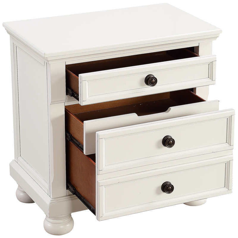 Table d'appoint de chambre à coucher avec tiroir caché en blanc - 2 tiroirs, glissières à roulement, bois, sans assemblage, finition de table de chevet de style traditionnel pour les souvenirs, ton bronze antique foncé, assemblage