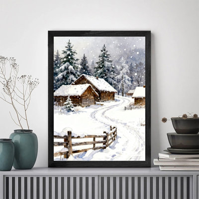 Aquarelle noire encadrée noire, art mural de Noël