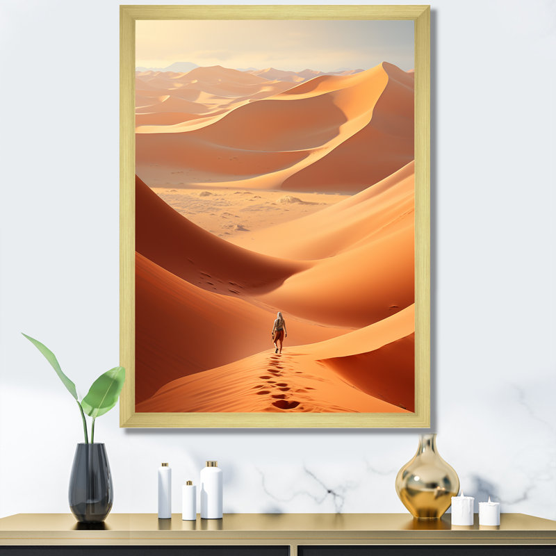 «Desert Sahara Landscape II», reproduction sur toile, Cadre doré simple, H 44 po x l 34 po x P 1,5 po