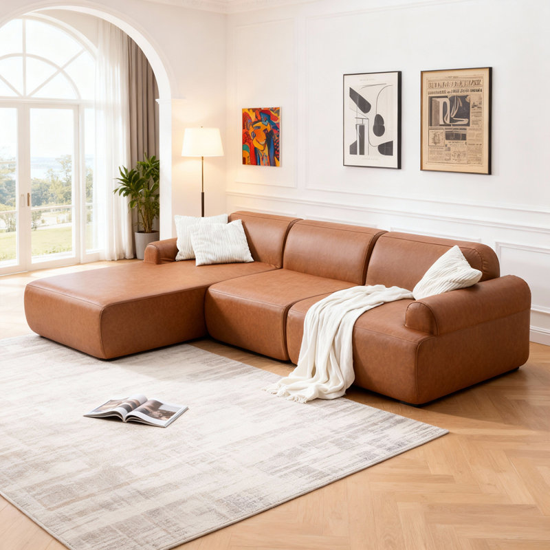 Canapé modulaire de 105 po, canapé désossé, canapé compressé, housse de canapé amovible et lavable, remplaçable, revêtement en tissu tissé texturé moderne, conception convertible en forme de L pour le salon