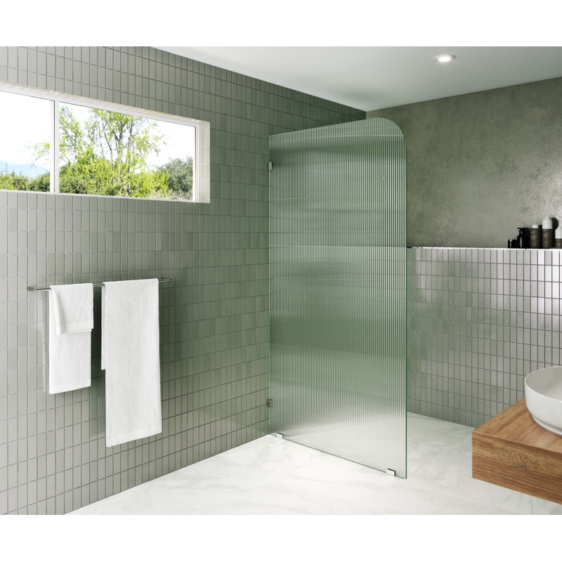 Aurora 38 in. x 78 in. Fully Frameless Fluted Radius Single Fixed Shower Panel, Left Opening, Polished Chrome