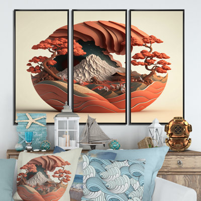 Terra Cotta Bonzai Mountains I - Terra Cotta Bonzai Mountains I - 3 pièces, reproduction sur toile