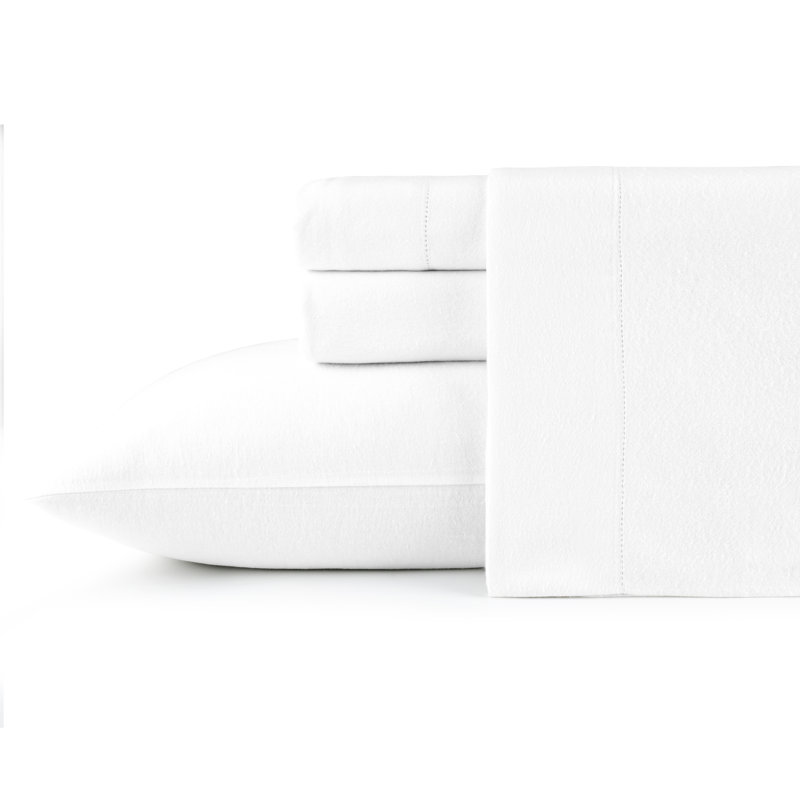 Pointehaven 180 GSM Cotton White Flannel Deep Pocket 3 pc Sheet Set, Twin, White, Twin Sheet Set with 1 Pillowcase