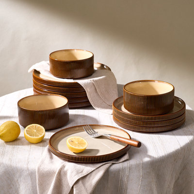 24-Piece Stoneware Dinnerware Set, Microwave & Dishwasher Safe - Service for 8