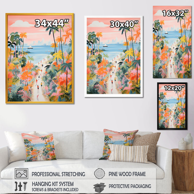 «Pastel Color Coastal Beach Scene Paradise IV», art mural plage, Cadre flottant noir, H 20 po x l 12 po