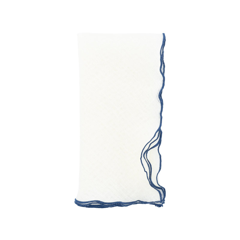 Orange Ruffled Edges 21" Linen Napkin, 4 Set, Off White/Navy