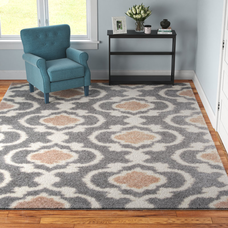 Hegwood Moroccan Dark Gray/Beige/Ivory Area Rug, Rectangle 9' x 12'