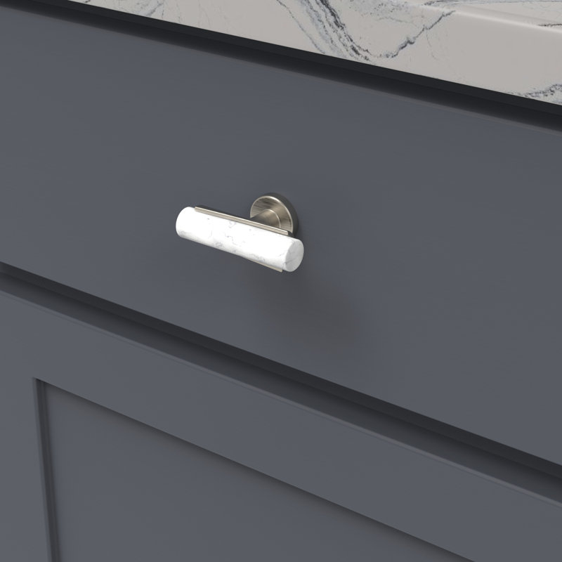 Firenze Bar Knob, White Marble/Satin Nickel