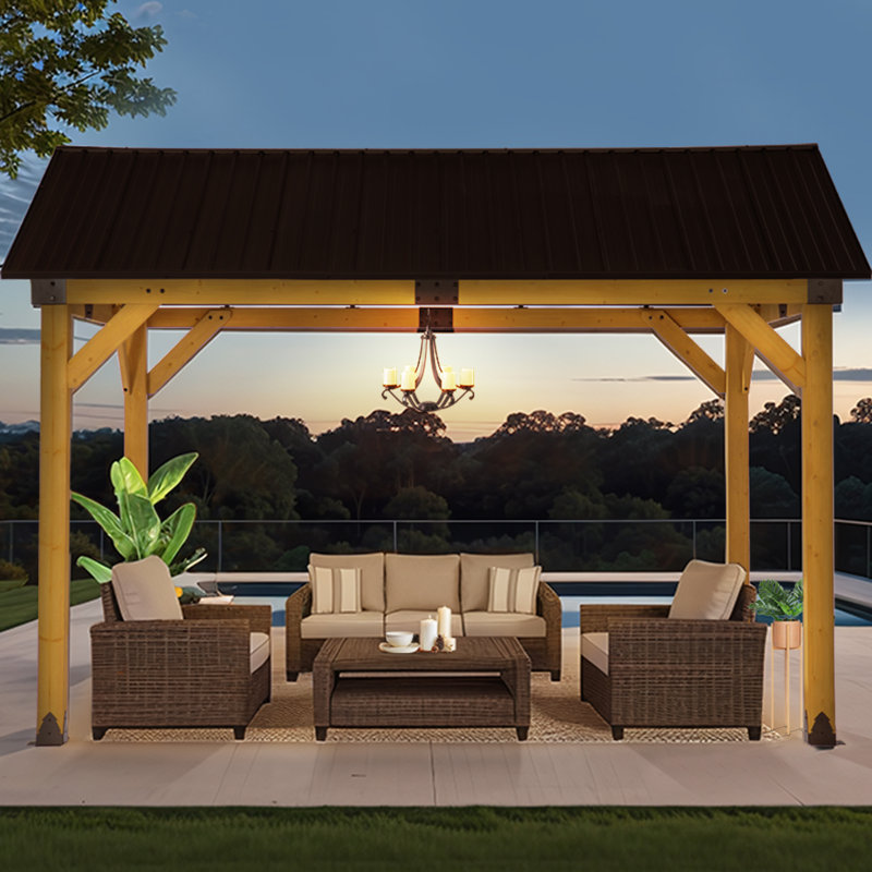 10 x 12 pi Pavillon de jardin en cèdre avec toit en acier galvanisé