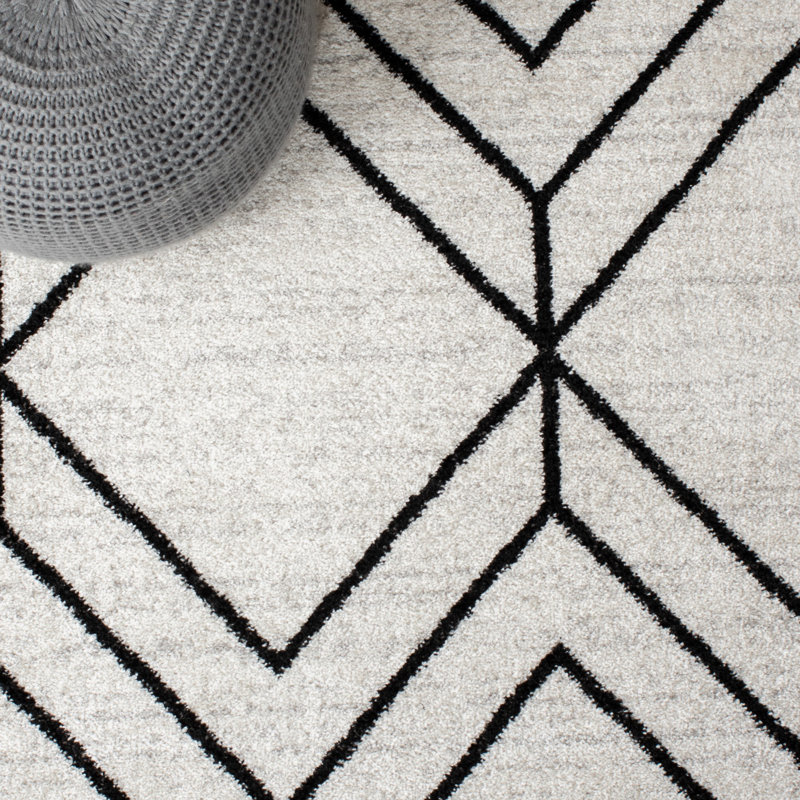 Cargian Geometric Light Gray/Black Area Rug, Rectangle 2'6" x 4'
