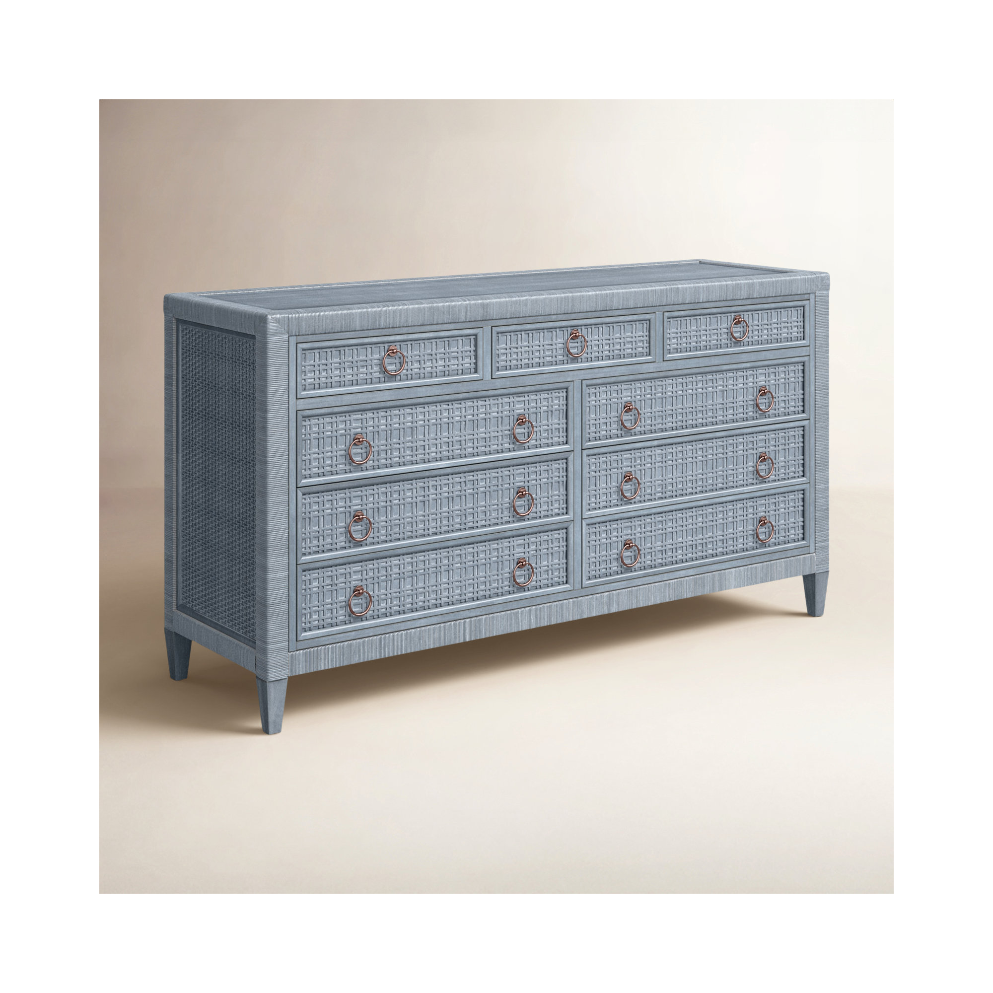 Monterey 9 Drawer 64'' W Dresser, No, Satin Nickel, Sea Glass