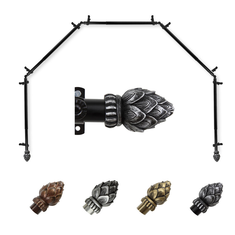 Ensemble de tringle à rideaux simple 5 pièces et quincaillerie pour baie vitrée, Noir, 28 à 48 po (de chaque côté)