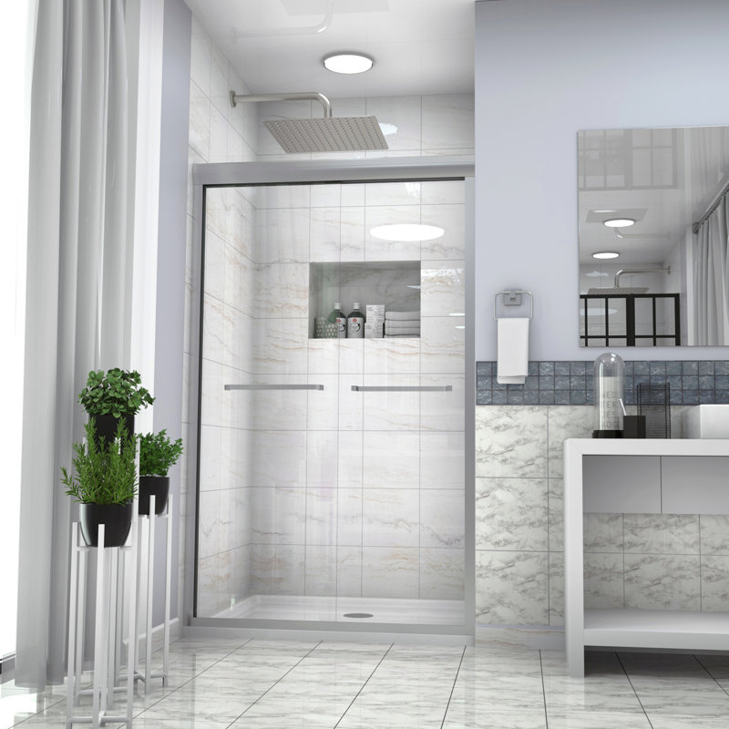 Shower Door 48" W X 76"H Semi-Frameless Bypass Sliding Shower Enclosure, Brushed Nickel, Brushed Nickel