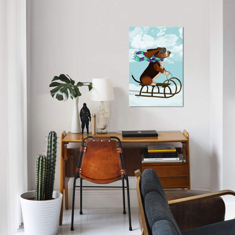 « basset hound sledging », reproduction d’impression sur toile tendue Fab Funky, H 12 po x l 8 po x P 0,75 po, Toile tendue