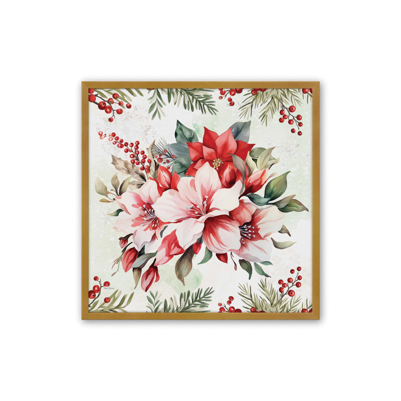 «Christmas in Bloom I» par Nicole DeCamp, reproduction d'art, L 20 po x H 20 po, Impression encadrée, Doré