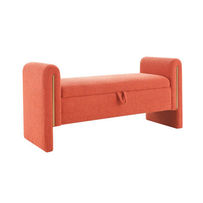 Modern Teddy Bed End Bench With Arms And Storage,Upholstered Large Foot Rest Stool, Comfy Window Vanity Bench For Living Room,Bedroom,Dorm,Coffee Table,Teddy Orange