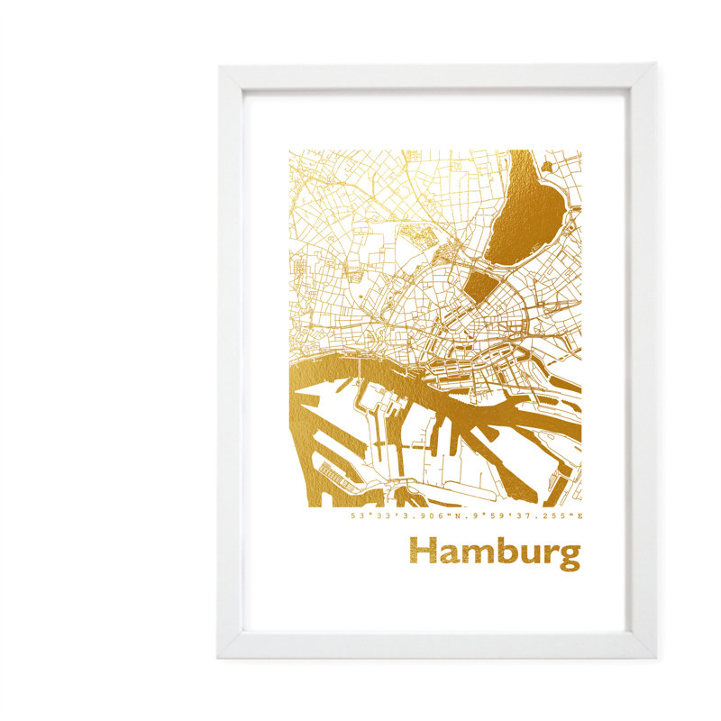 Hamburg Map - Single Picture Frame Print, 42.5cm H x 32.5cm W x 3.5cm D