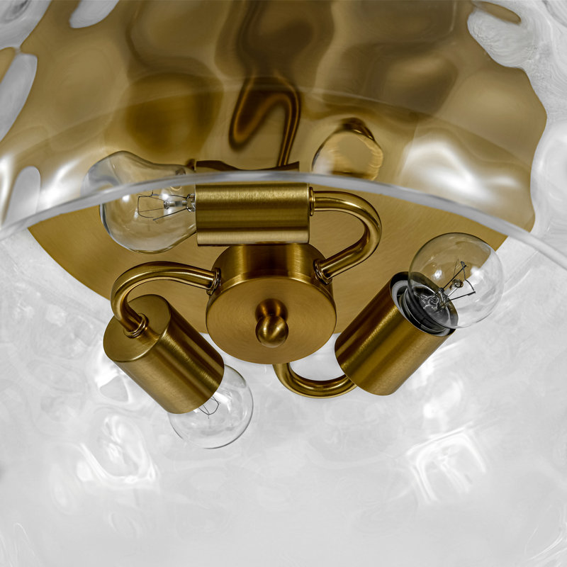 Brass 3-Light Hammered Glass Bowl Flush Mount