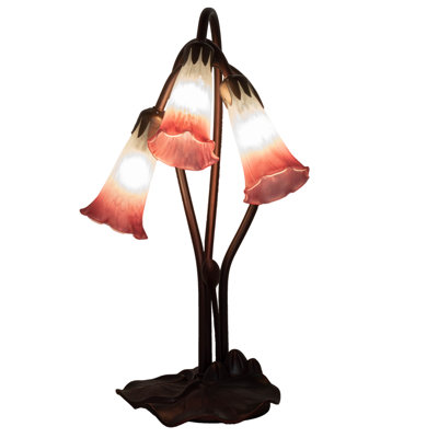 16" High Pink/White Pond Lily 3 LT Accent Lamp