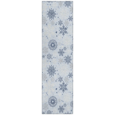 Machine Washable Indoor/Outdoor Christmas Snowflake Xhevrie Sky Rug