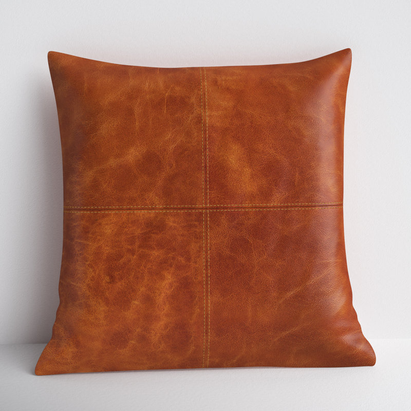 Emily 18'' Brown Leather Square Throw Pillow