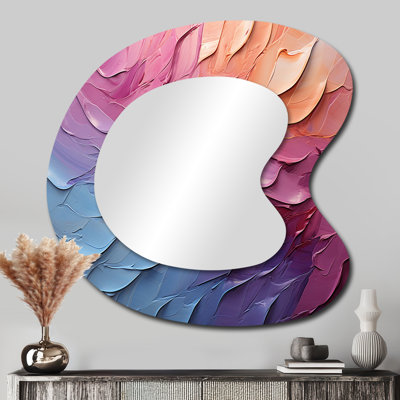 Geramiah Rainbow Hue Harmony I - Rainbow Unique Shape Unique Wall Mirror, Traditional Asymmetrical Mirror, Printed Metal Art