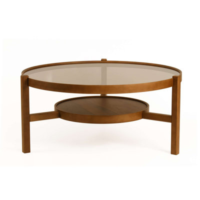 Stylish Coffee Table, Solid Wood & Tempered Glass, 39.4 in Diameter x 18.9 in Height | 100% Solid Walnut Finish, Modern Brown Design | Durable & Elegant Centerpiece for Living Room & Contemporary Spaces