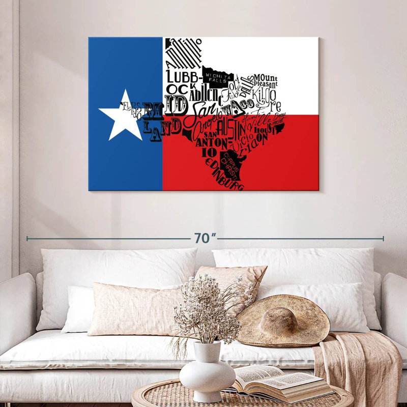 Borges Texas Flag With Map, 30" H x 45" W