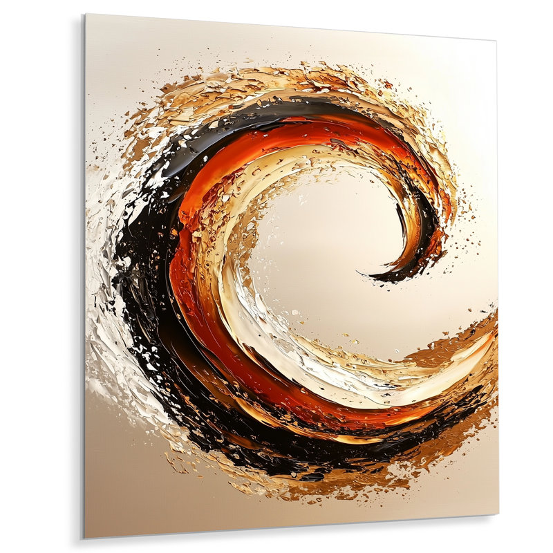 Golden and Red Coastal Waves III - décoration murale nautique en métal, impression métallique bord de mer