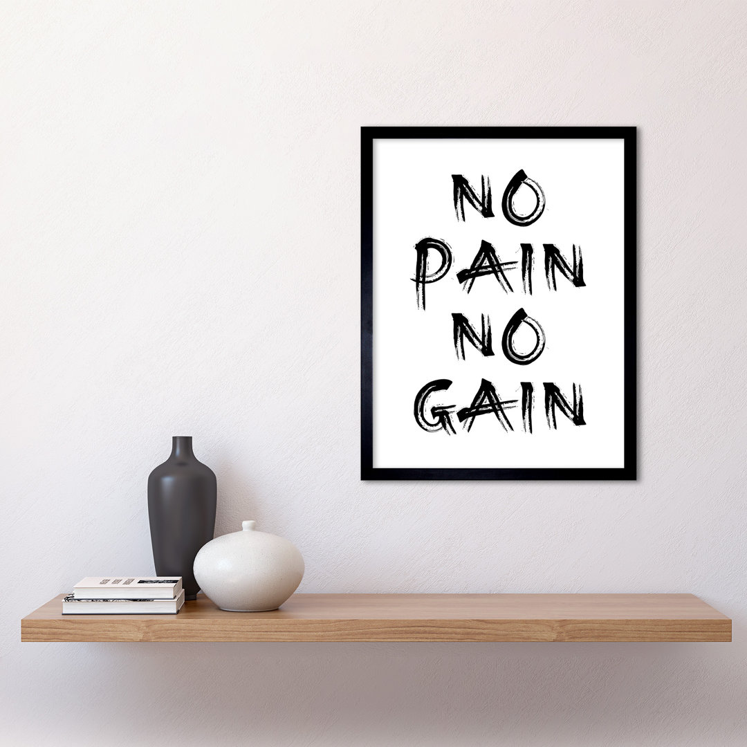 Gym Decor Inspiration No Pain No Gain Inspirational Exercise Wall Art - Single Picture Frame Print