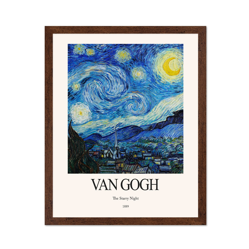 Van Gogh - The Starry Night No1, Poster, Brown Framed, 11"H x 14"W