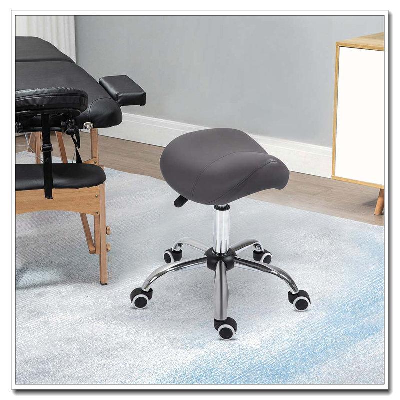 Tabouret à roulettes ergonomique en cuir synthétique avec pivot réglable en hauteur