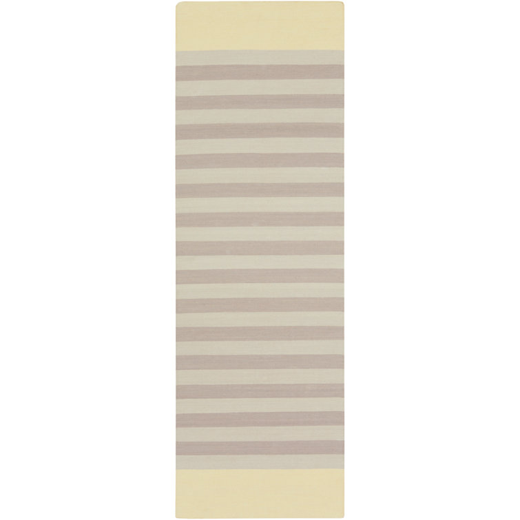 Tapis rayé en coton tissé à la main taupe / beige Kinslee