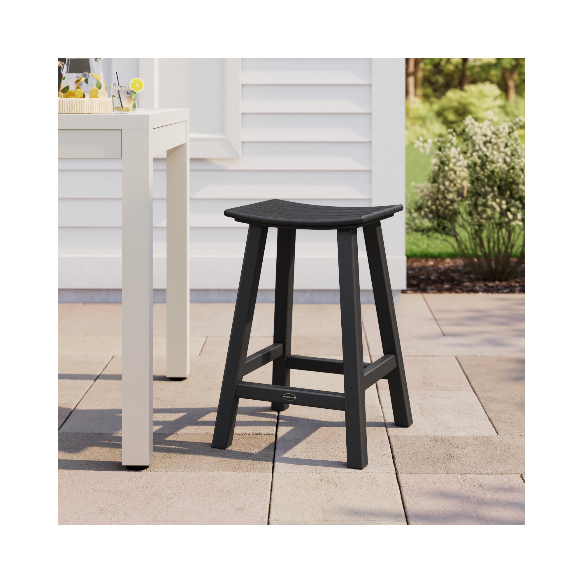 POLYWOOD Traditional Garden Patio Bar Stool, Black, 24.75" H