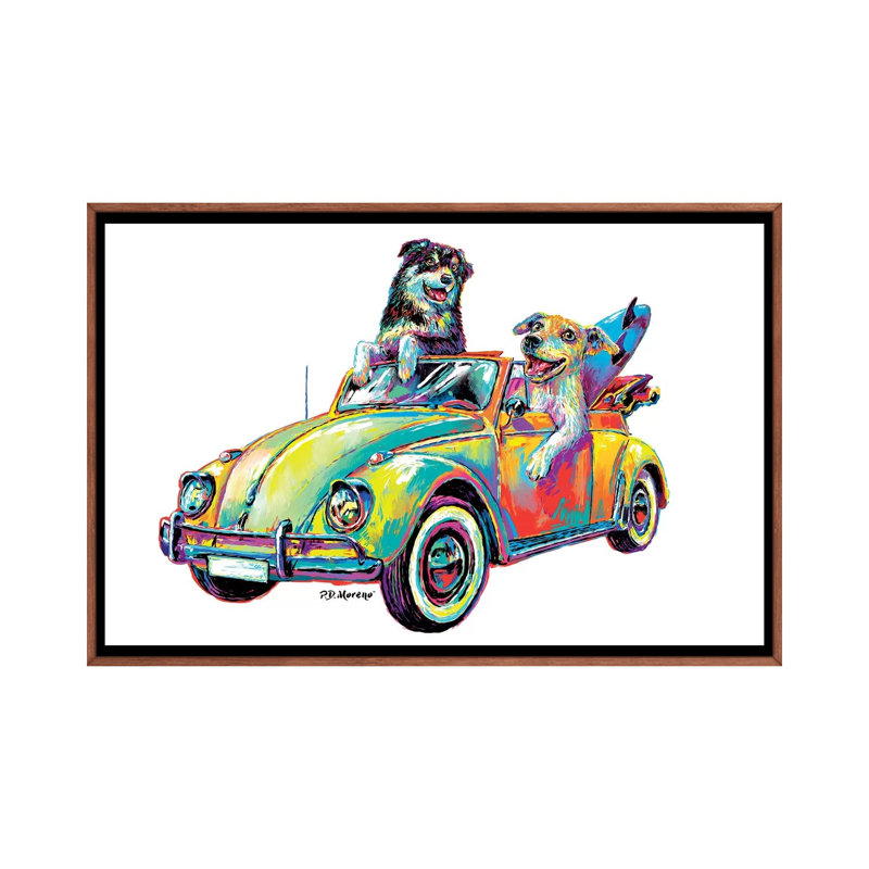 Couple Car by P.D. Moreno - Print on Canvas, Classic Brown Wood Framed, 66.04 cm H x 45.72 cm W