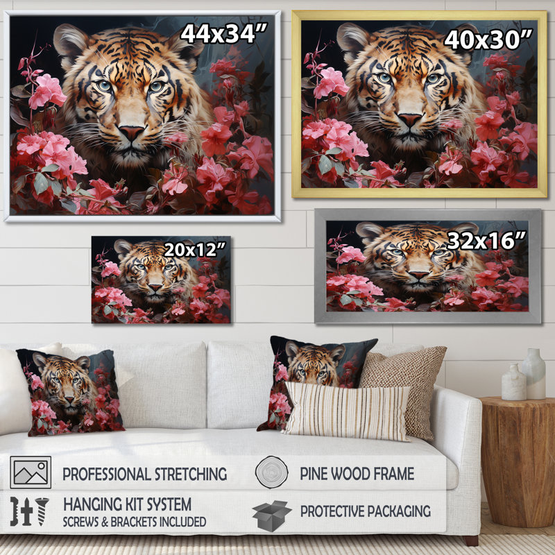 Tigre romantique sur toile, H 12 po x l 20 po x P 1 po, Toile tendue