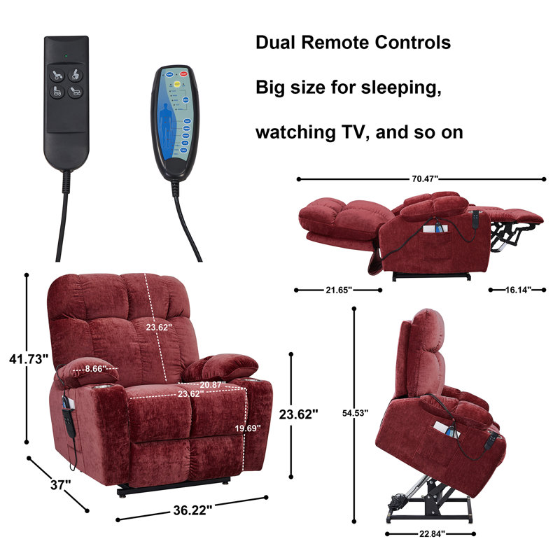 Upholstered Heated Massage Chair, Red Microfiber/Microsuede
