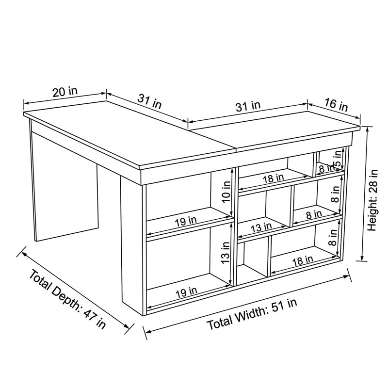 Bureau de direction en L Arden avec tablettes intégrées, Anthracite / pin atlantique