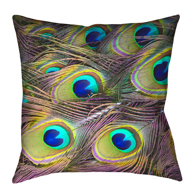 Coussin décoratif à double face peacock plumes brumit, 14 po x 14 po, Coussin décoratif, Polyester